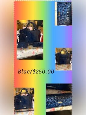 Blue Croc-Embossed Tote Bag with Matching Accessories